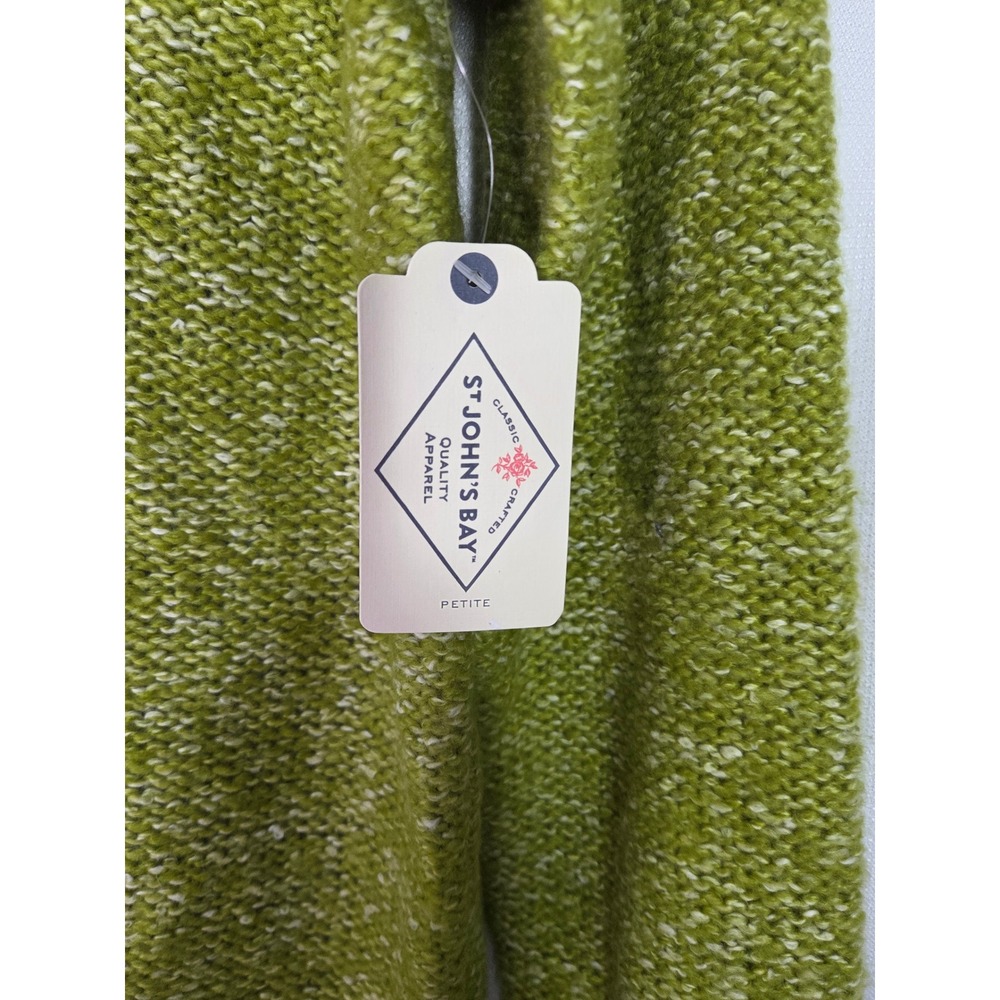 ST JOHN'S BAY Petite large Green Marled V-Neck Cable Knit Sweater - Picture 4 of 7